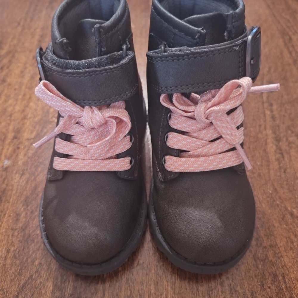 Carter's Girl's Brown Boots with Pink Laces And Velcro Strapped, Size 6